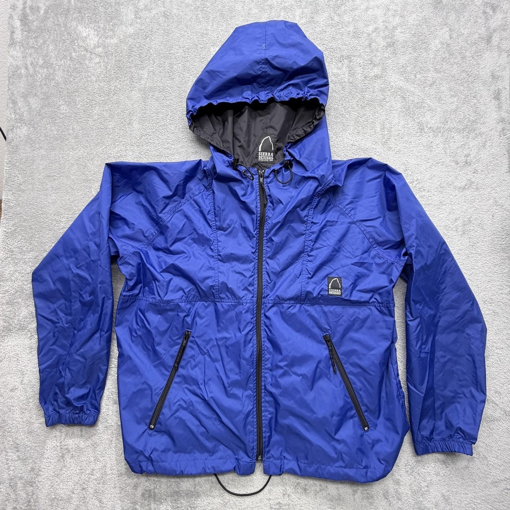 Sierra Designs Jacket Mens‎ L Blue Windbreaker Hooded Lined Full Zip Pockets
